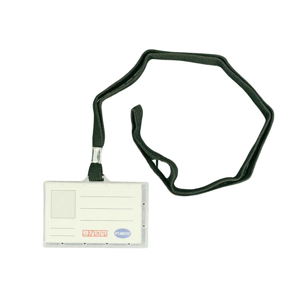 Partner Name Badge, PVC, Clear, Landscape Layout, Assorted Colored Lanyards