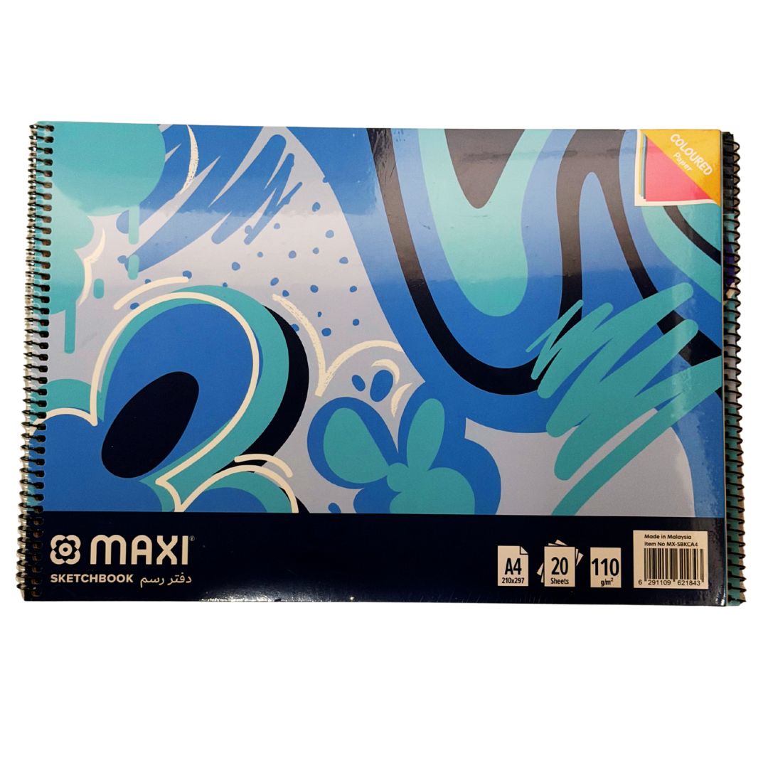 Maxi Spiral Sketch Book, Coloured Sheets, A4 Size, Thickness of 110GSM Per Sheet, 20 Sheets