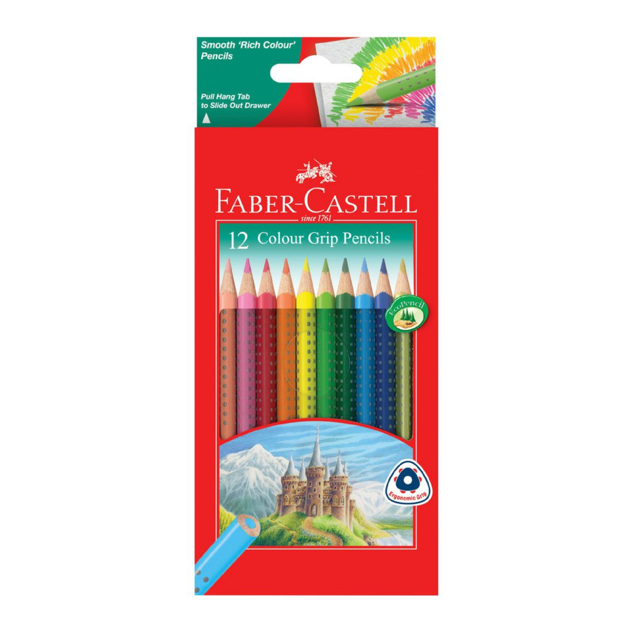 Faber-Castell Grip Colour Pencils, Smooth 'Rich Colour' Pencils, Pack of 12 Colours