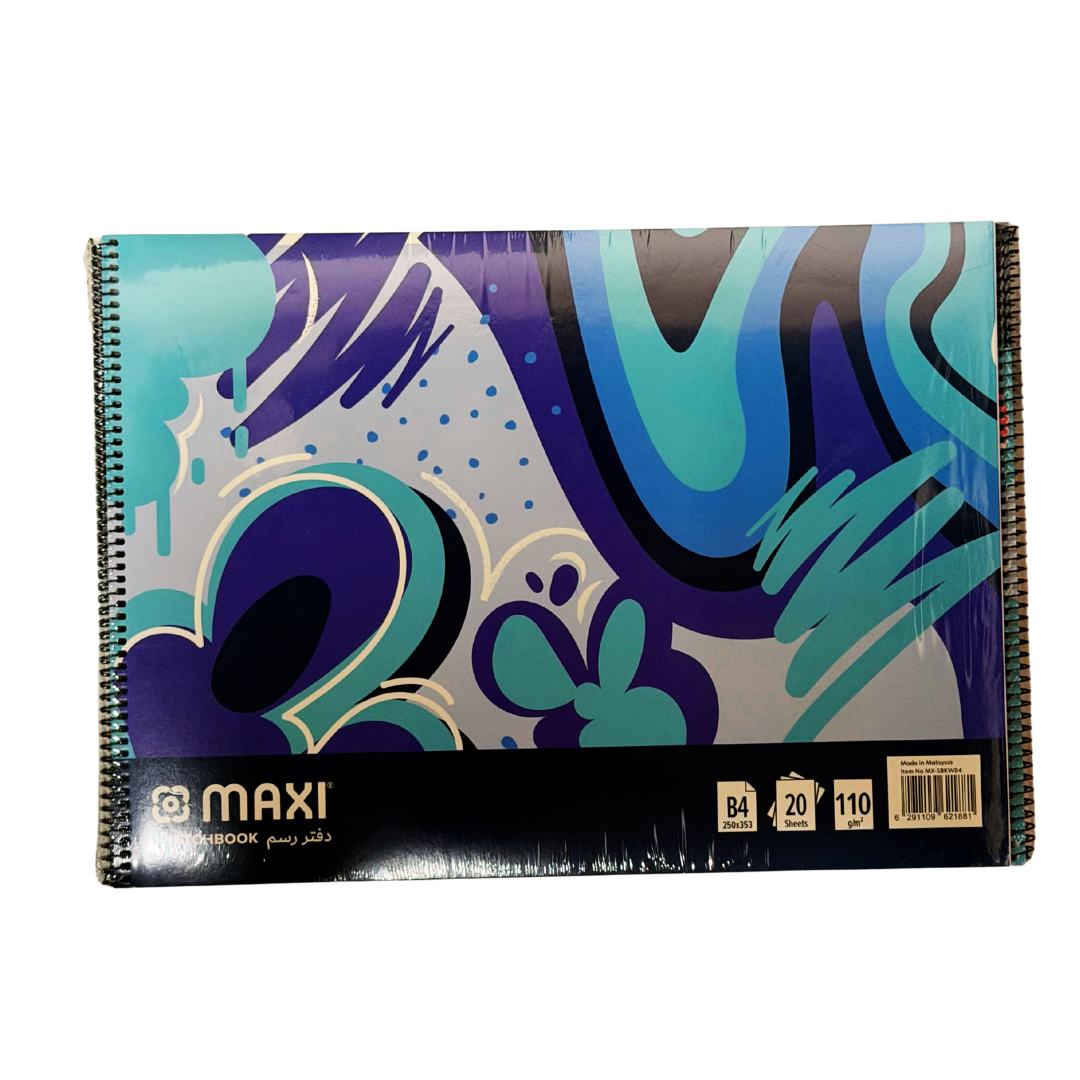 Maxi Spiral Sketch Book, White Sheets, B4 Size, Thickness of 110GSM Per Sheet, 20 Sheets