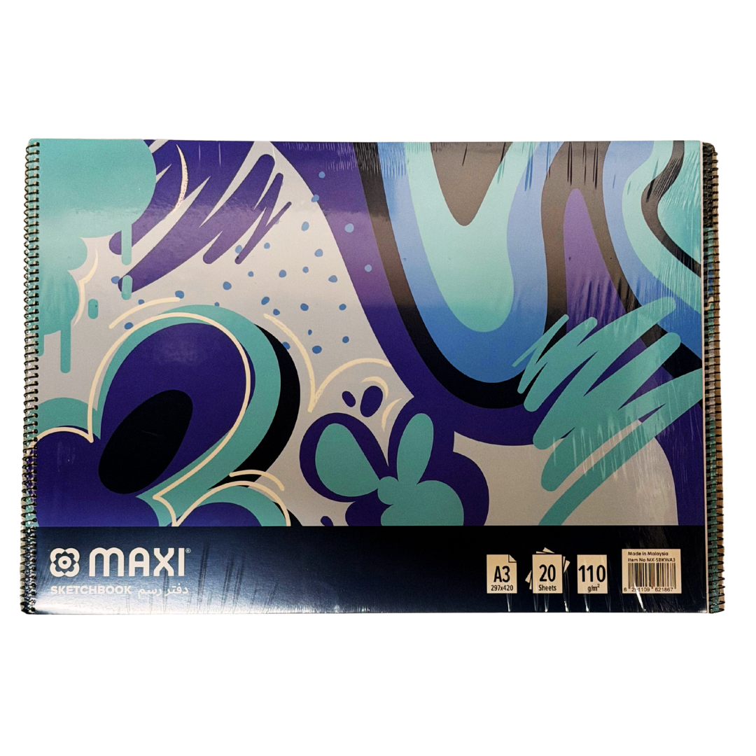 Maxi Spiral Sketch Book, White Sheets, A3 Size, Thickness of 110GSM Per Sheet, 20 Sheets