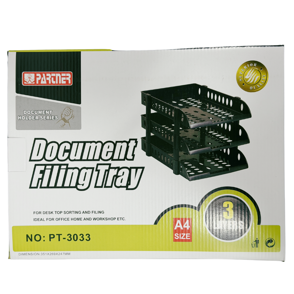 Partner Document Filing Tray, 3 Tier, Opaque Black
