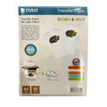 Maxi T-shirt Transfer Paper for Light Fabric, Thickness of 155GSM, A4 Size, Light Colours, 10 Sheets