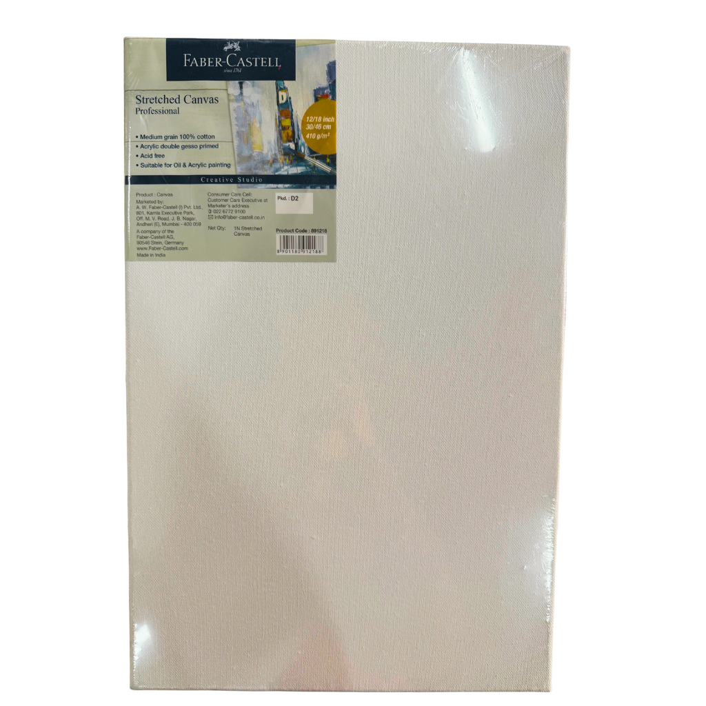 Faber-Castell Stretched Canvas, 12X18, 410 GSM, Acid Free, 100% Cotton, Classic White