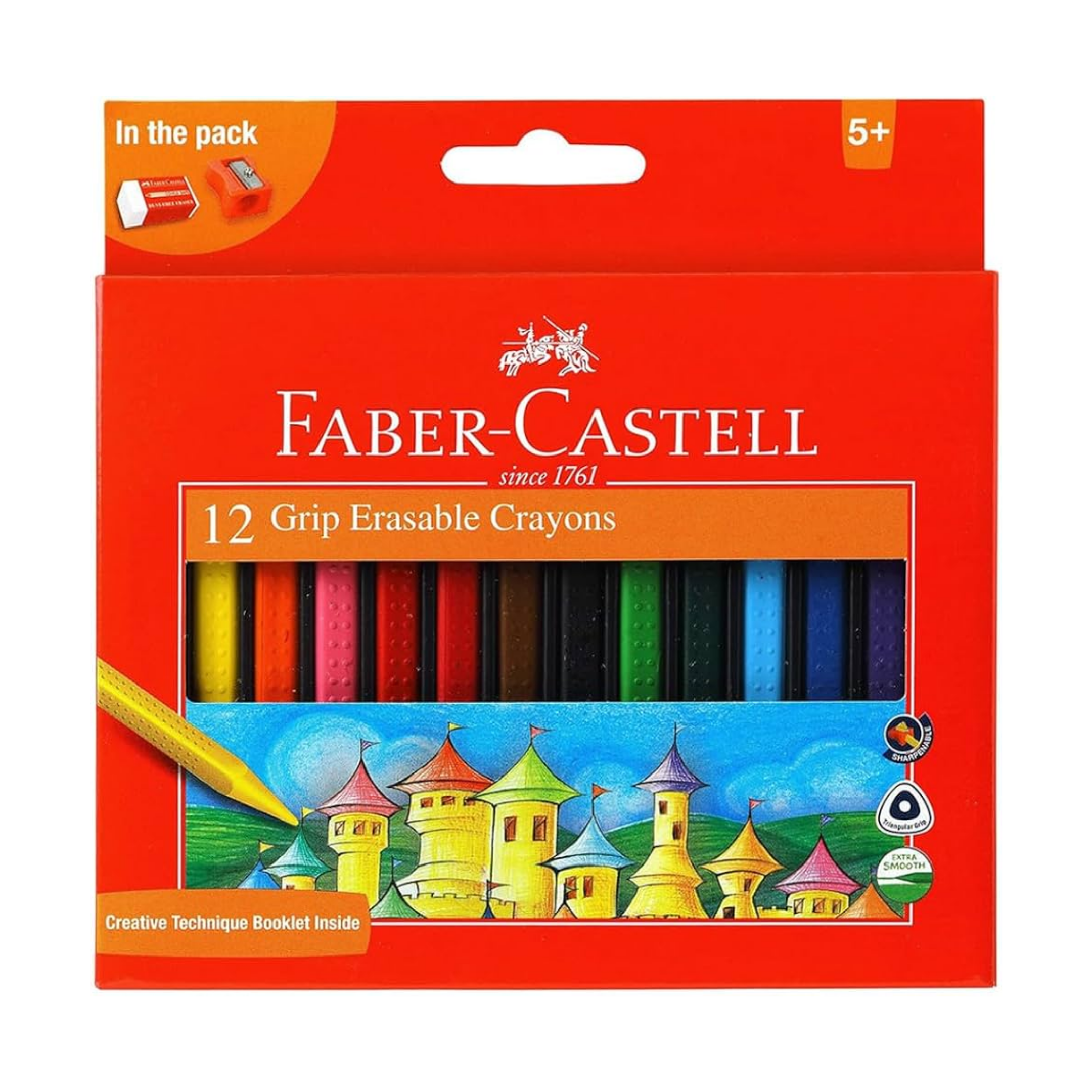 Faber-Castell Grip Erasable Plastic Crayons, Individual Crayons of 90 mm in Length, Pack of 12 Colours