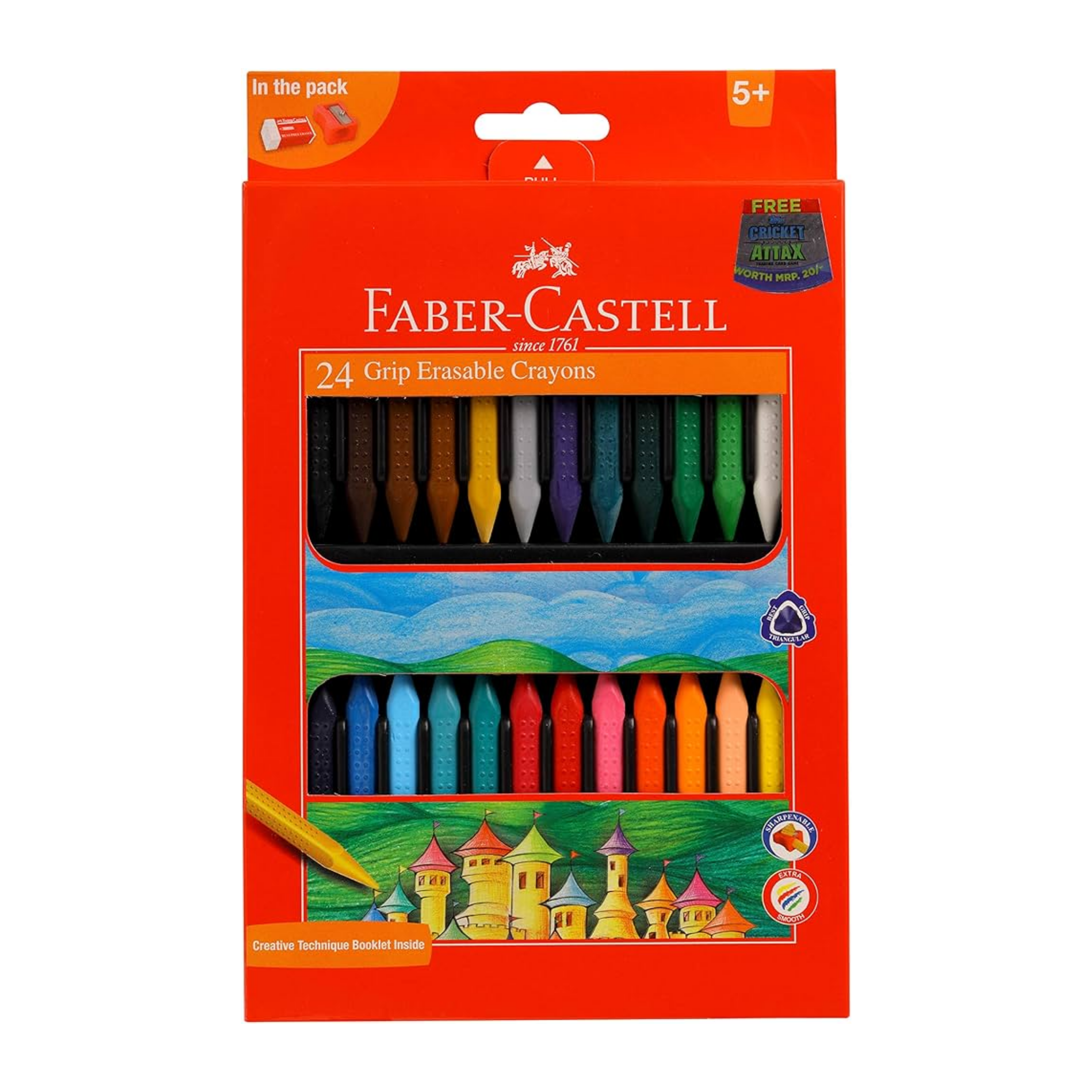 Faber-Castell Grip Erasable Plastic Crayons, Individual Crayons of 90 mm in Length, Pack of 24 Colours