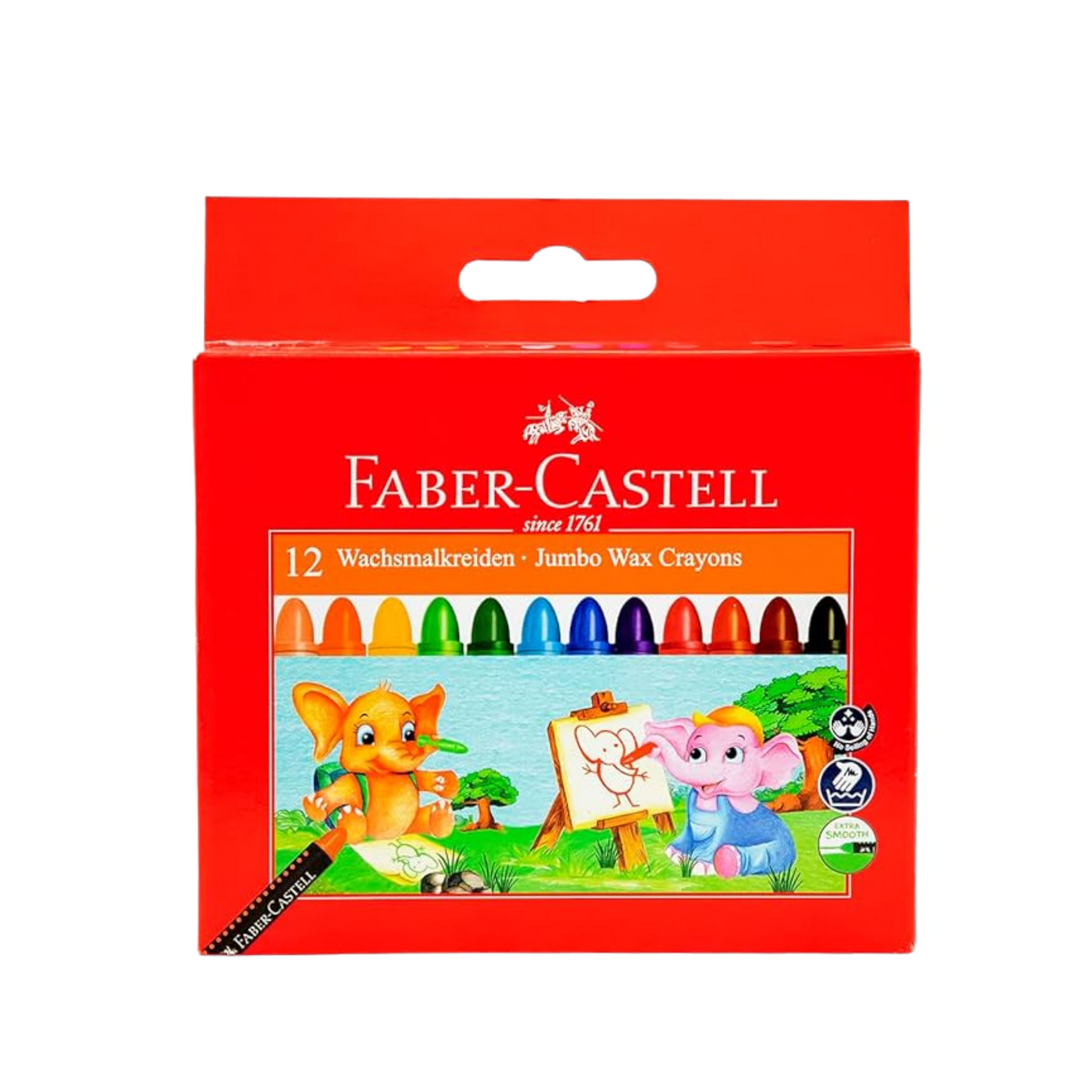 Faber-Castell Wax Jumbo Crayons, Individual Crayons of 90 mm in Length, Pack of 12 Colours