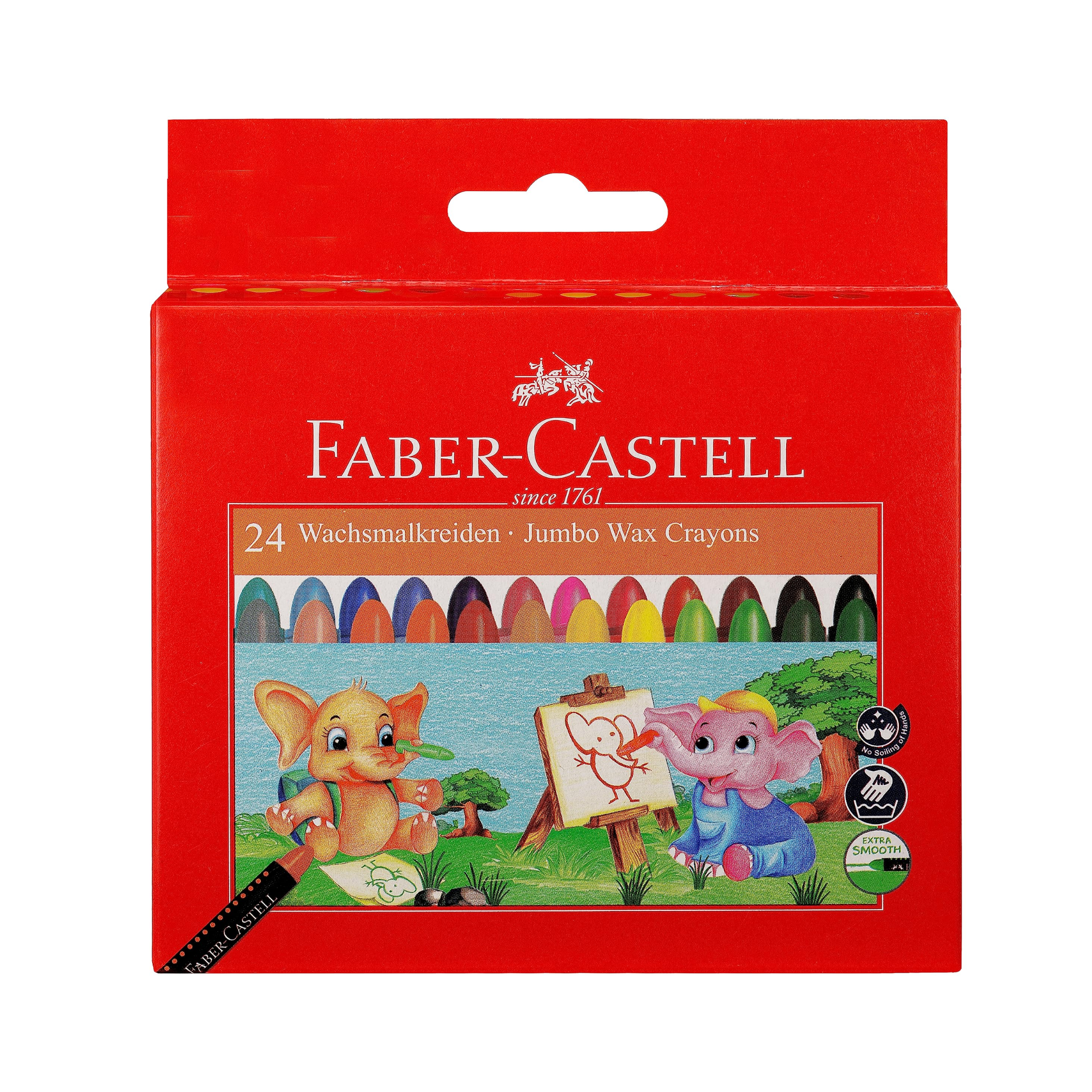 Faber-Castell Wax Jumbo Crayons, Individual Crayons of 90 mm in Length, Pack of 24 Colours