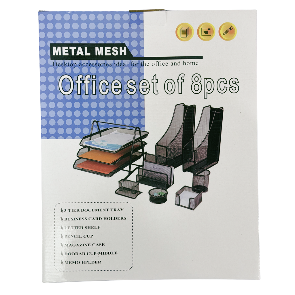 Partner Desk Set, Metal Mesh, Black, Office Set of 8