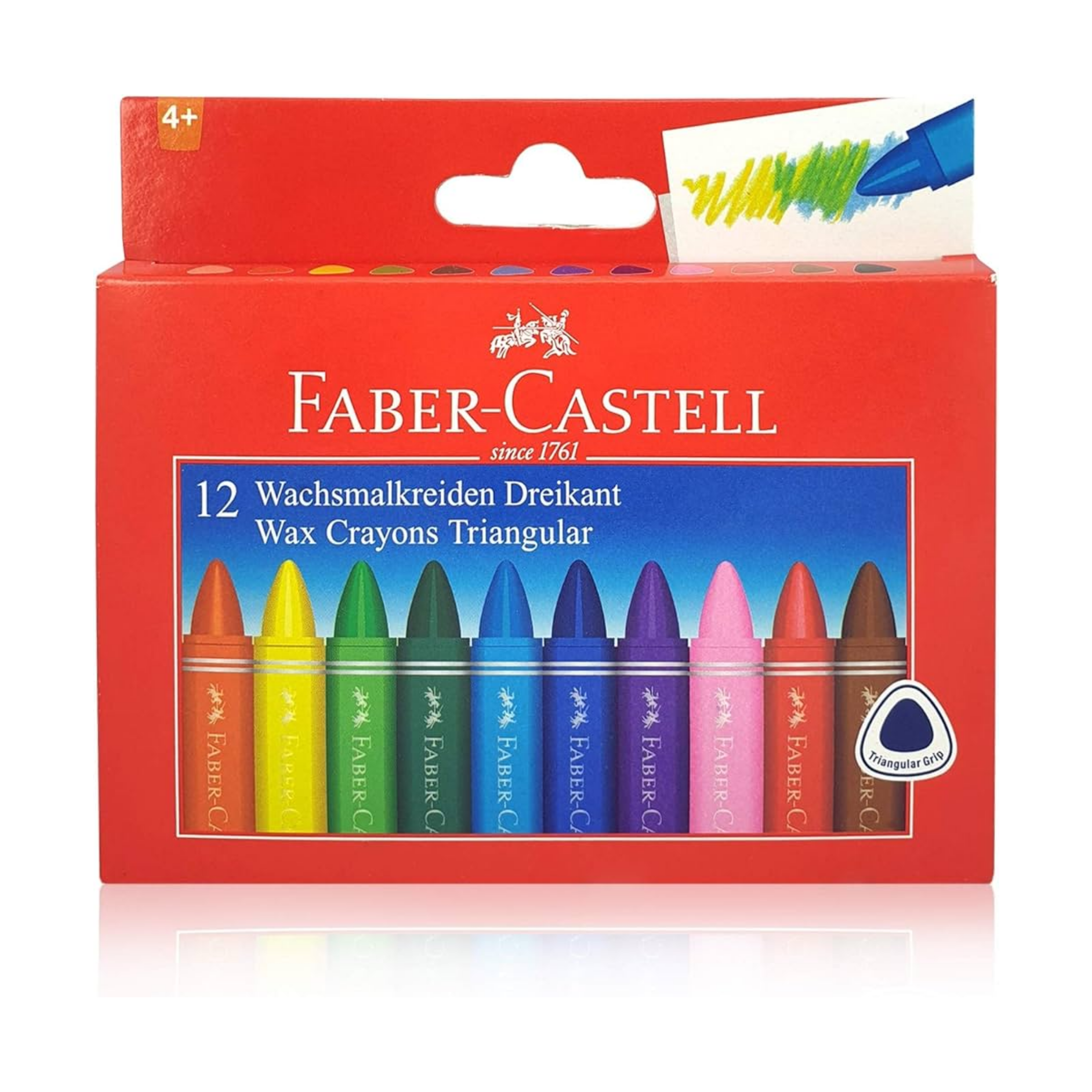 Faber-Castell Triangular Wax Crayons, Individual Crayons of 90 mm in Length, Pack of 12 Colours