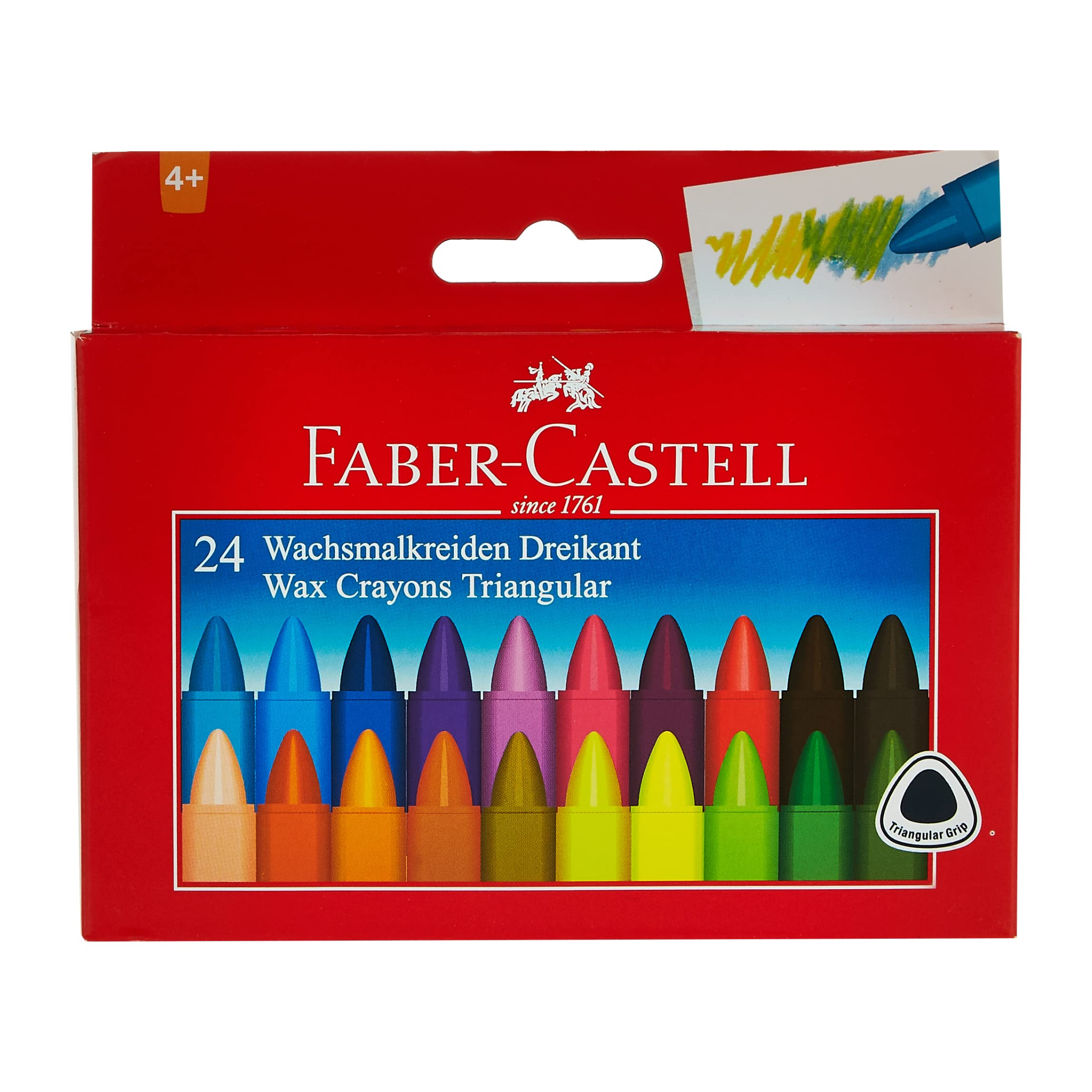 Faber-Castell Triangular Wax Crayons, Individual Crayons of 90 mm in Length, Pack of 24 Colors