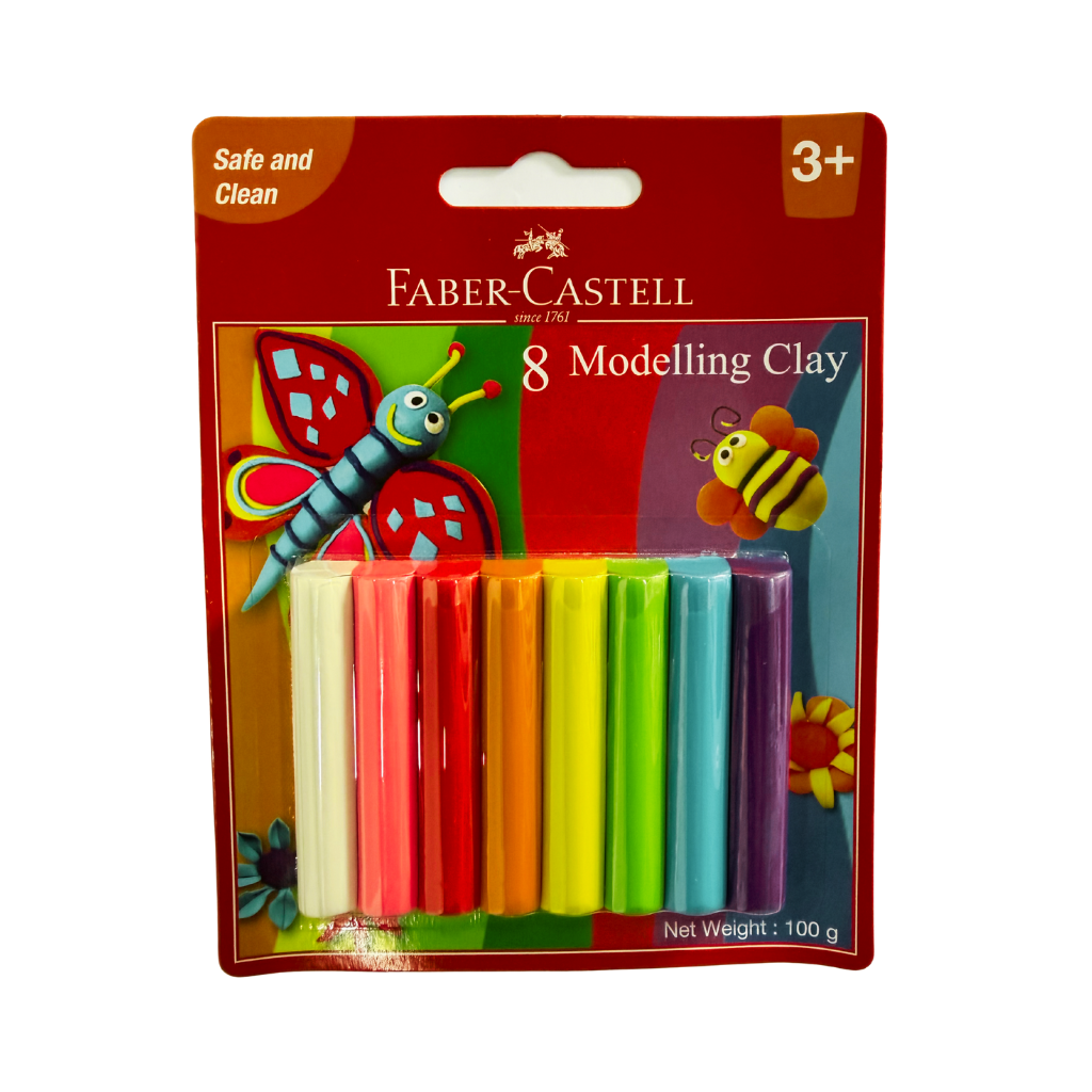 Faber-Castell Modelling Clay, Safe and Clean, Non-toxic, 100 g, Blister Pack of 8 Assorted Colours