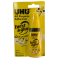 UHU All Purpose Adhesive, Twist and Glue, 3 in 1 Applicator, Soft Squeeze, Refillable, Blister Pack of 35 ml