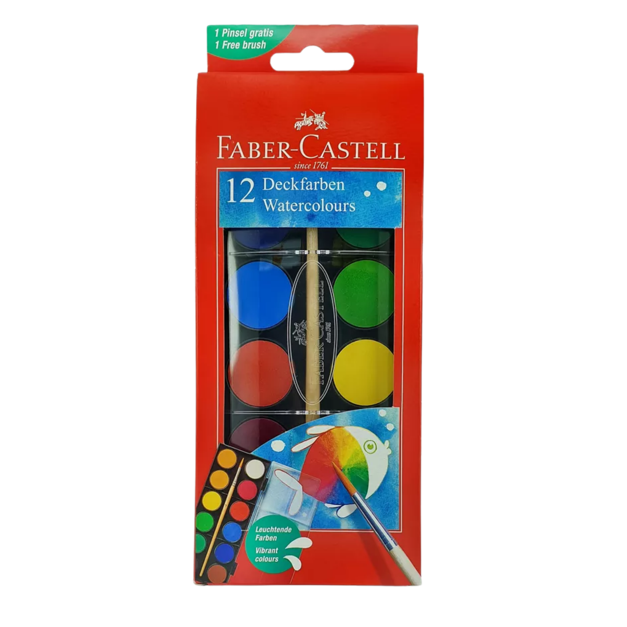Faber-Castell Watercolours, Paint Pans of 30 mm in Diameter, Pack of 12 Colours