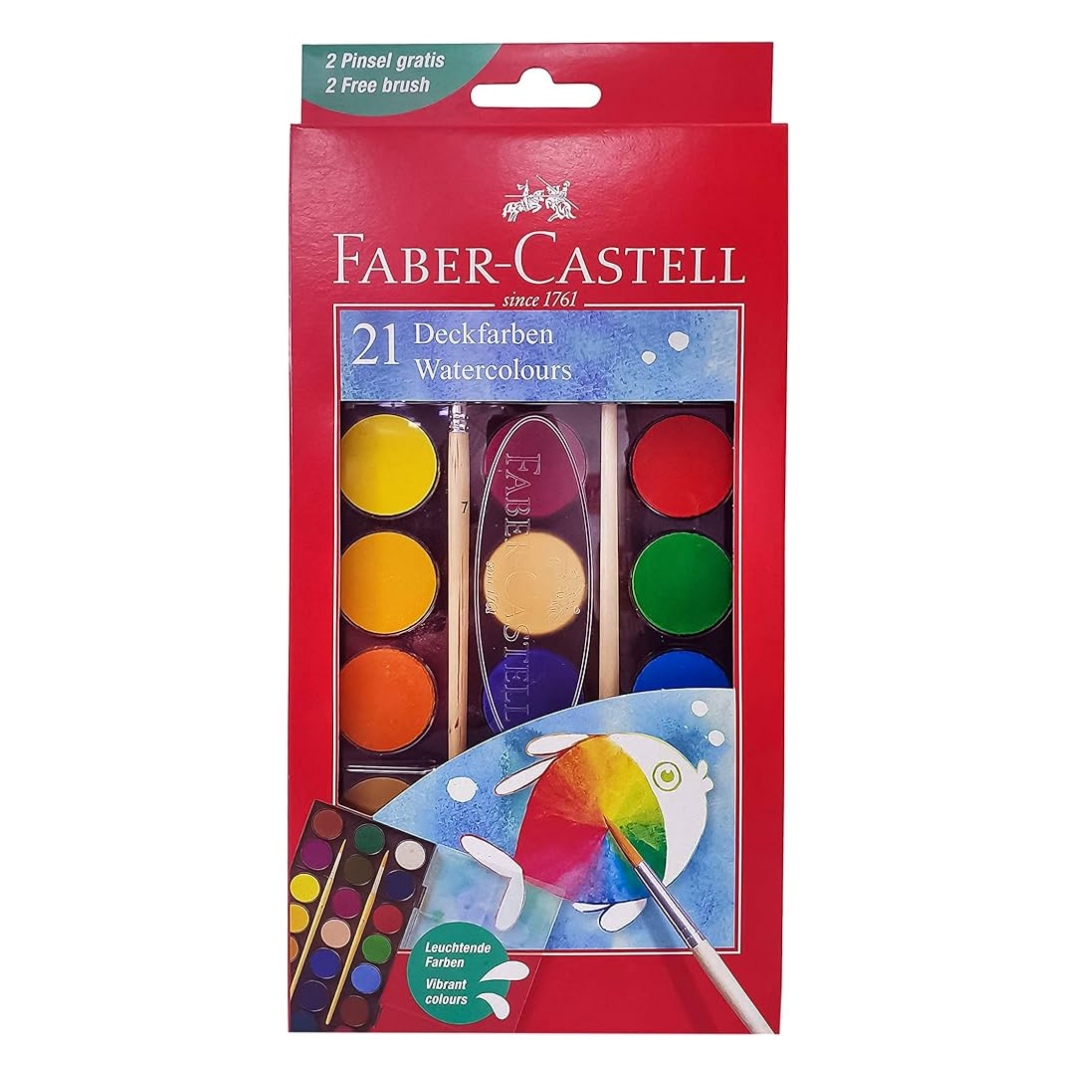Faber-Castell Watercolours, Paint Pans of 30 mm in Diameter, Pack of 21 Colours