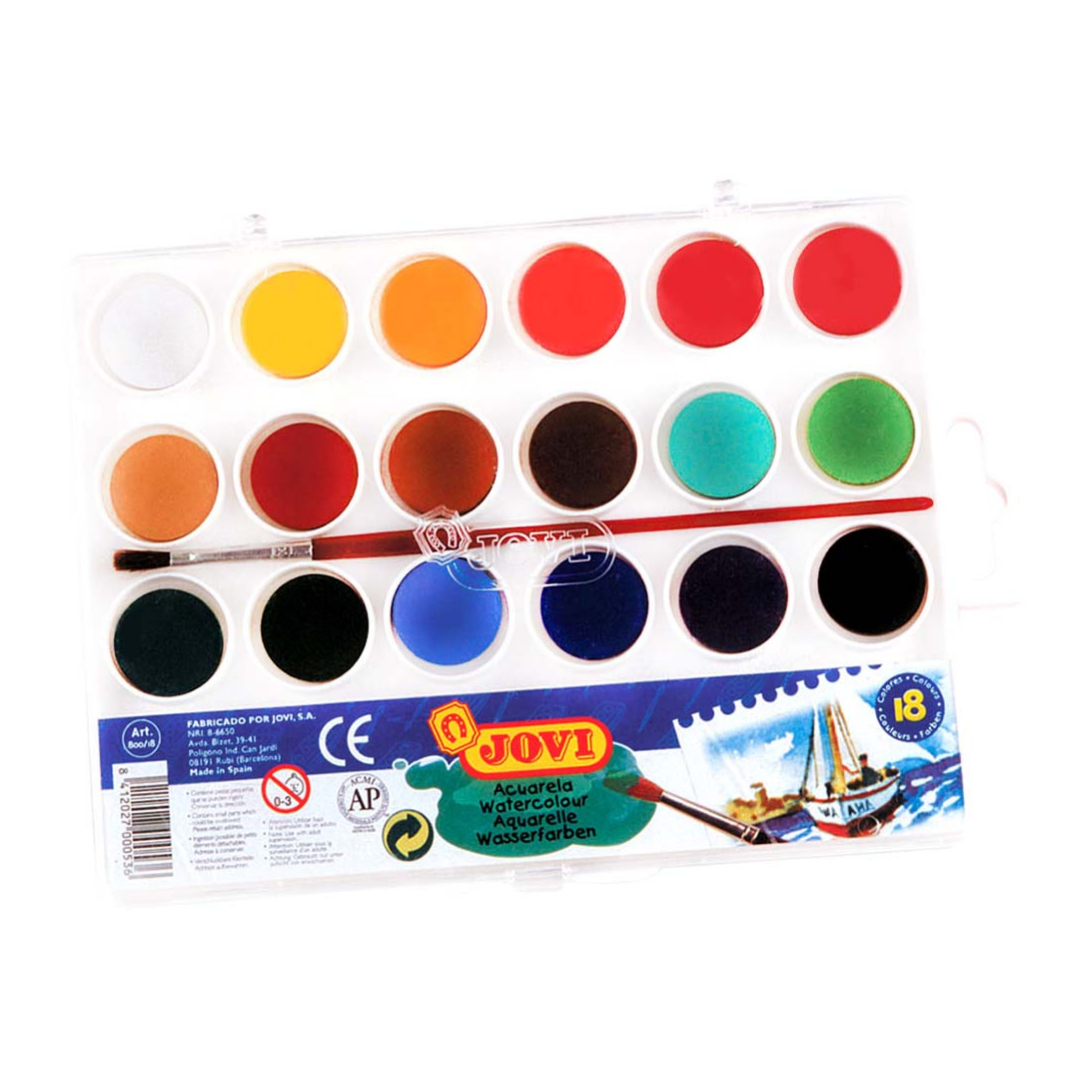 Jovi Watercolours, Paint Pans of 22 mm in Diameter, Pack of 18 Colours