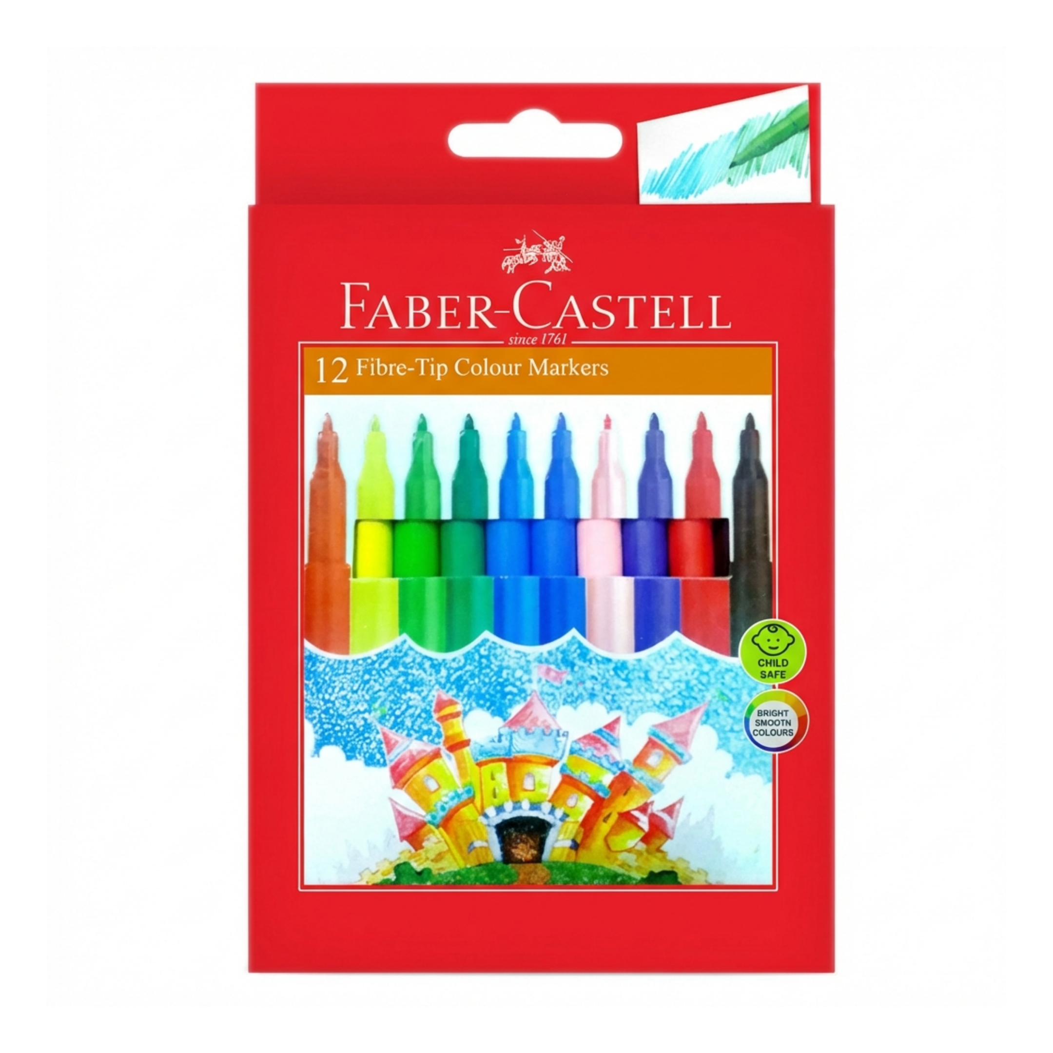 Faber-Castell Fibre-tip Sketch Pens, Child-safe, Washable, Pack of 12 Assorted Colors
