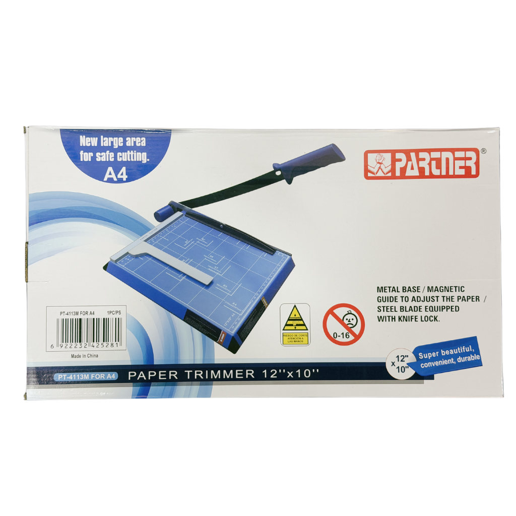 Partner Paper Cutter with Magnetic Blade, A4 Size, Metal Base, Blue