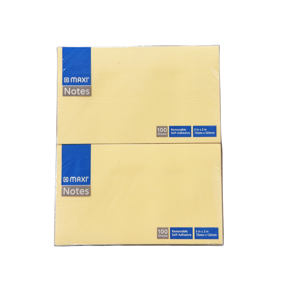 Maxi Sticky Notes, 75 x 125mm, Yellow Blank, 100 Sheets