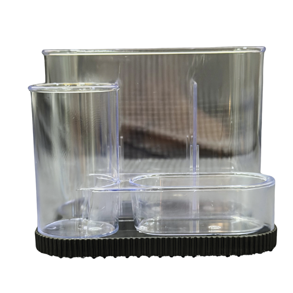 Partner Multi Functional Pen Holder, 3 in 1, Clear and Smokey