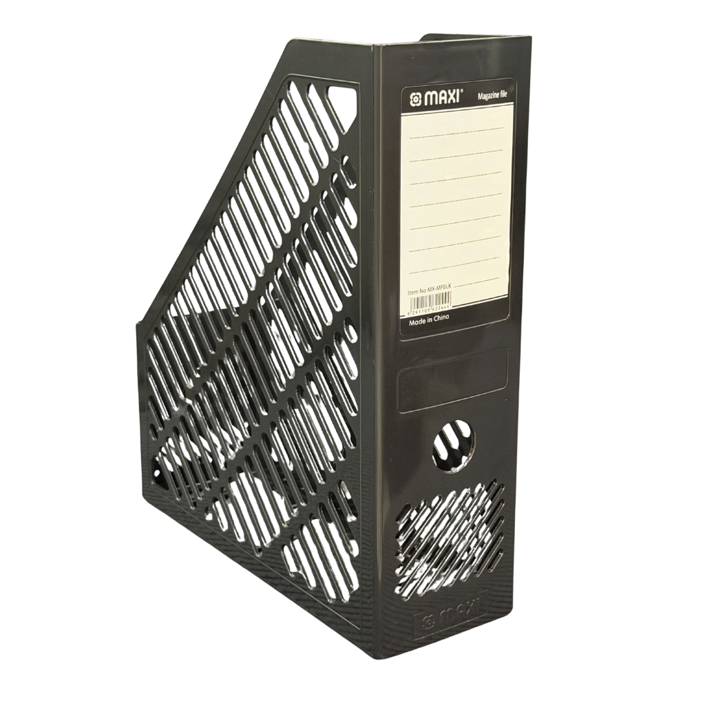 Maxi Plastic Magazine and File Holder, 28 cm X 25 cm X 8.5 cm, Blue, Black, and White