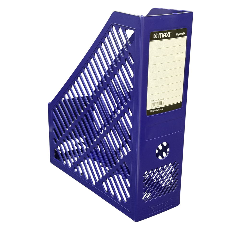Maxi Plastic Magazine and File Holder, 28 cm X 25 cm X 8.5 cm, Blue, Black, and White