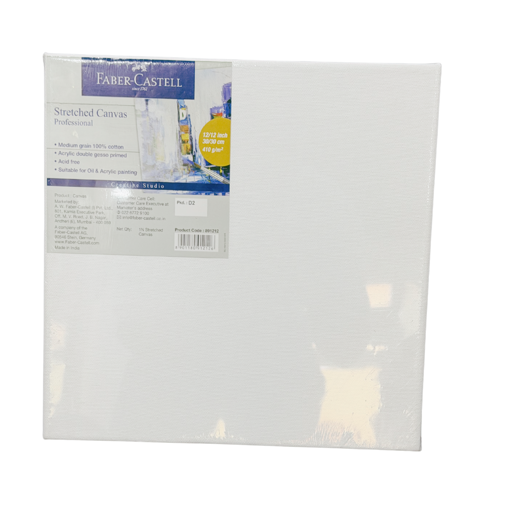 Faber-Castell Stretched Canvas, 12X12, 410 GSM, Acid Free, 100% Cotton, Classic White