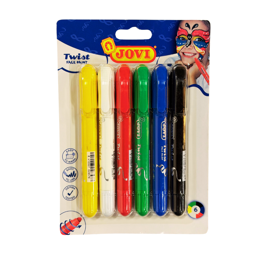 Jovi Twist Face Paint, Non-toxic, Assorted Colours, Blister Pack of 6