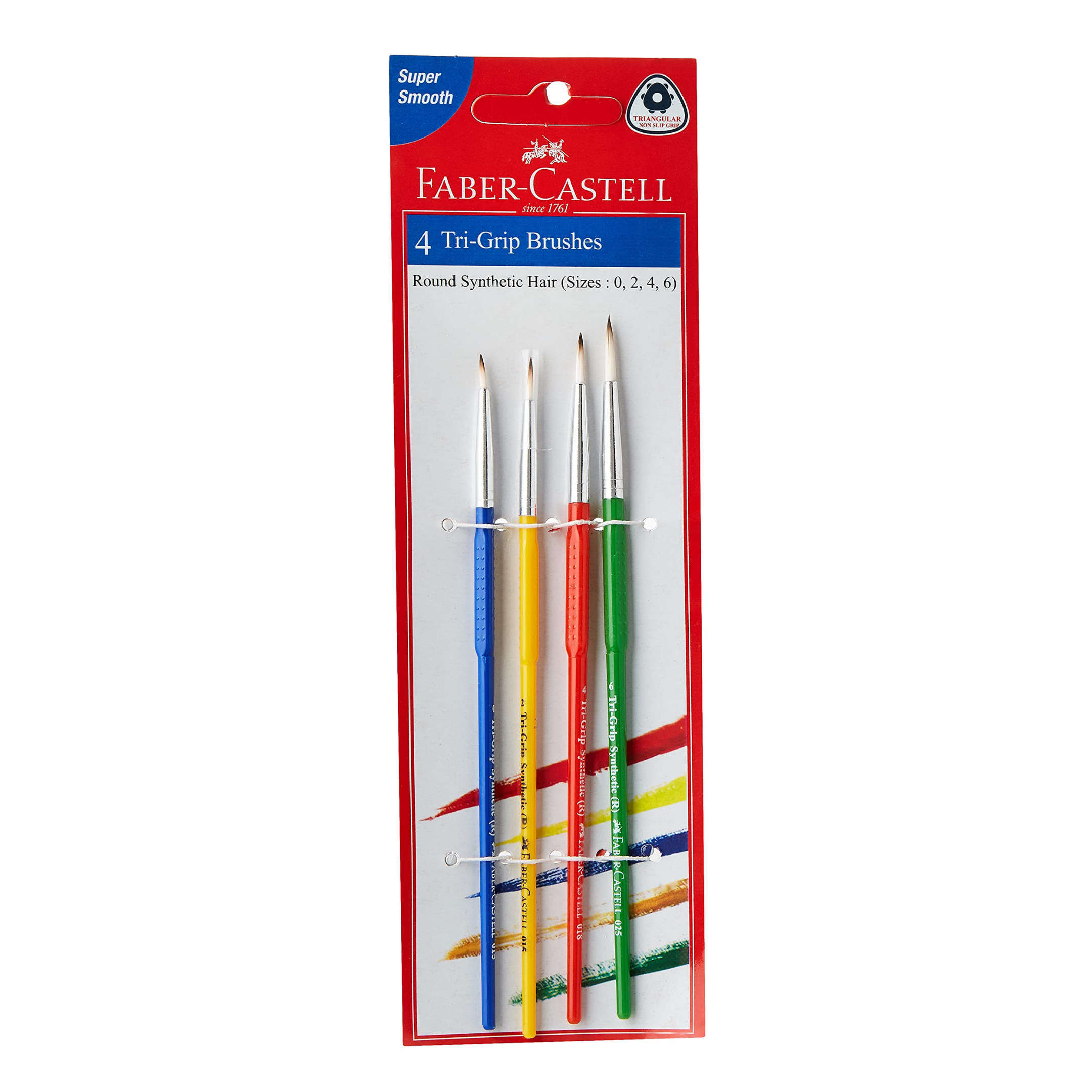 Faber-Castell Synthetic Hair Tri-grip Paint Brush, Round Tip, Pack of 4