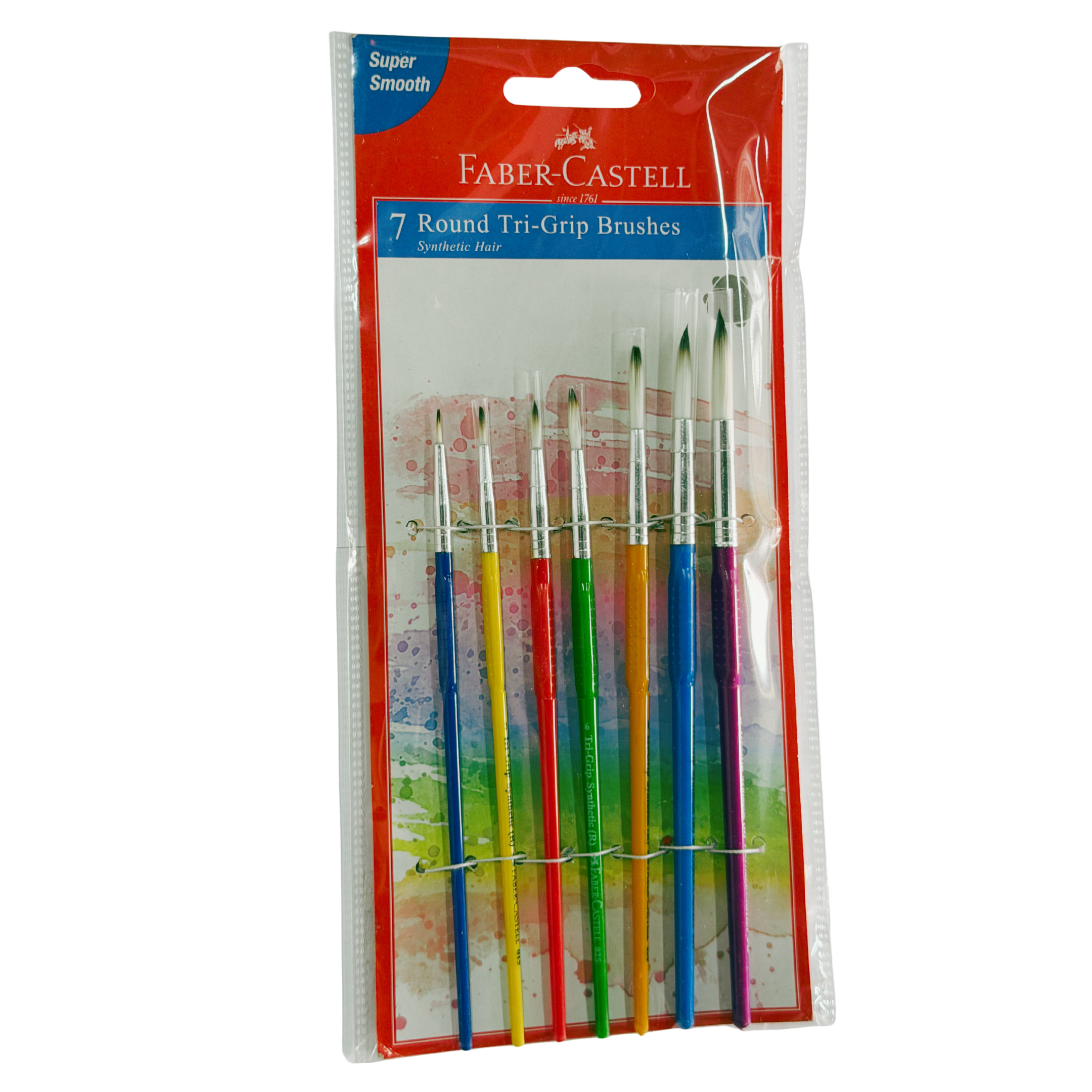 Faber-Castell Synthetic Hair Tri-grip Paint Brushes, Round Tip, Pack of 7