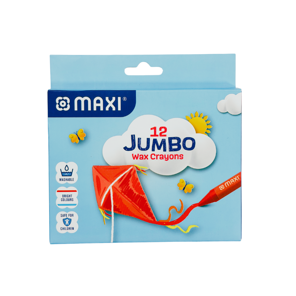 Maxi Jumbo Wax Crayons, Washable, Bright Colours, Non-toxic, Safe for Children, Pack of 12, 90mm