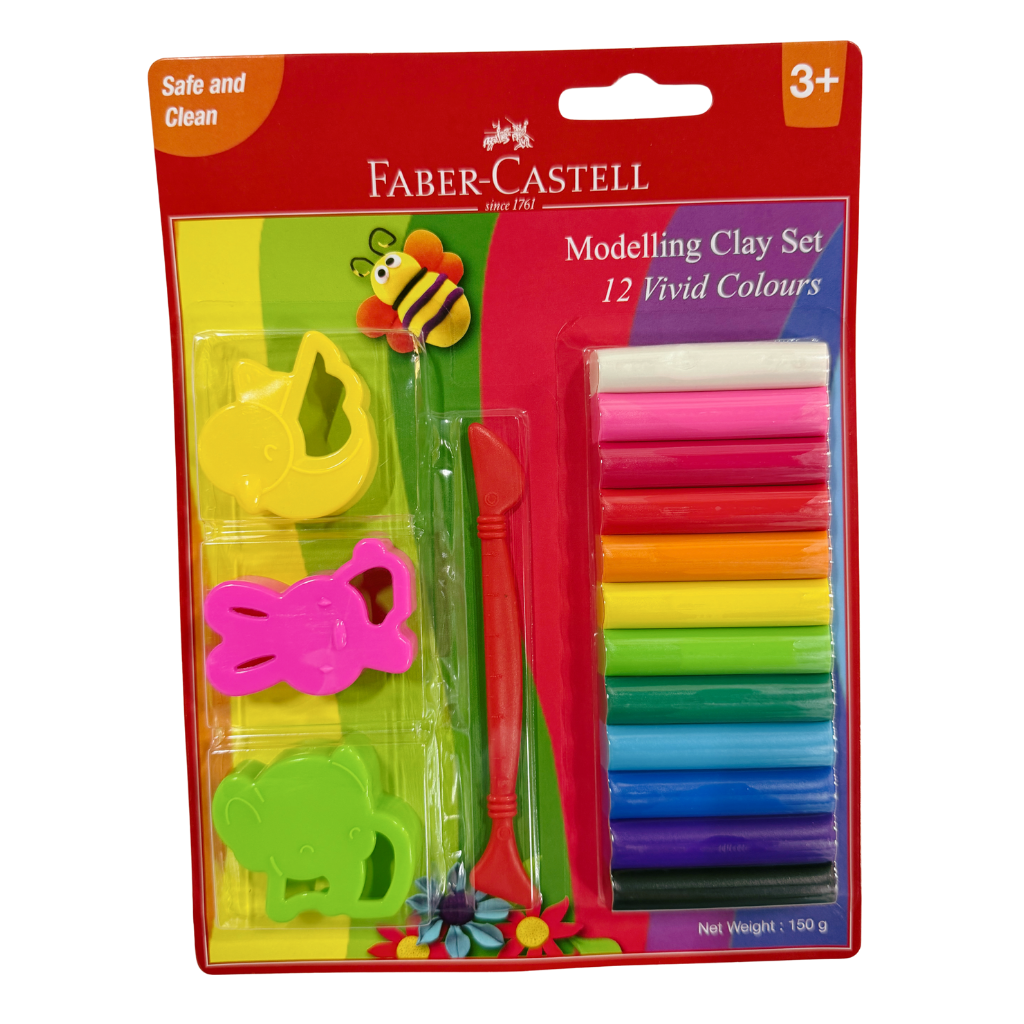 Faber-Castell Modelling Clay And Accessories, Safe and Clean, 150GM, Blister Pack of 12 Vivid Colours