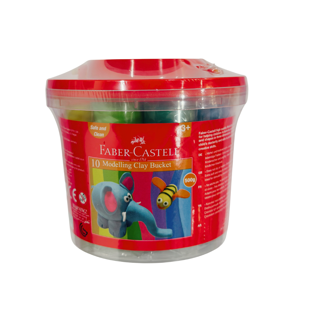 Faber-Castell Modelling Clay, Safe and Clean, Non-toxic, 500 g, Bucket of 10 Assorted Colours.