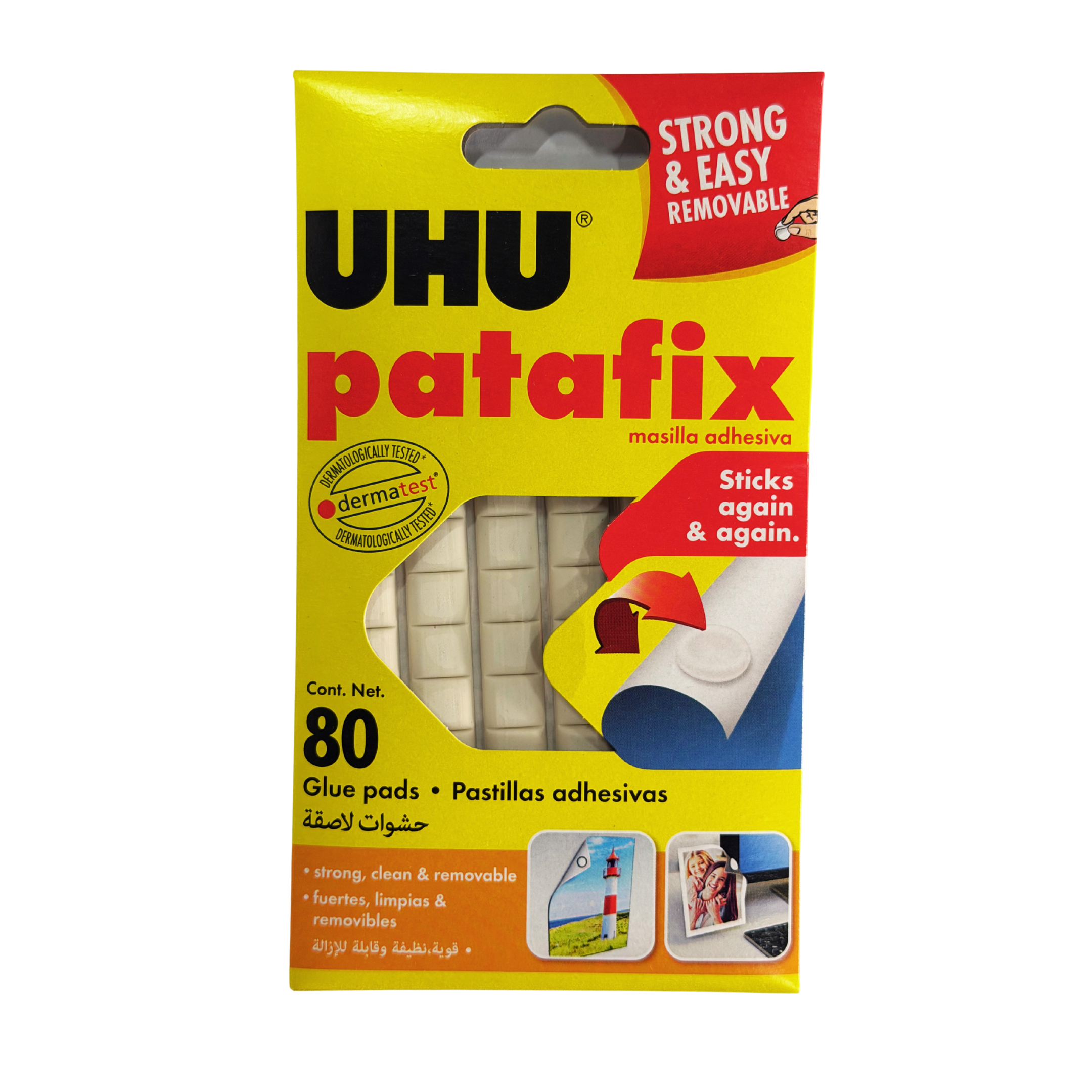 UHU Patafix Glue Pads, Removable and Repositionable Glue Tacks, Dermatologically Tested, White, Pack of 80