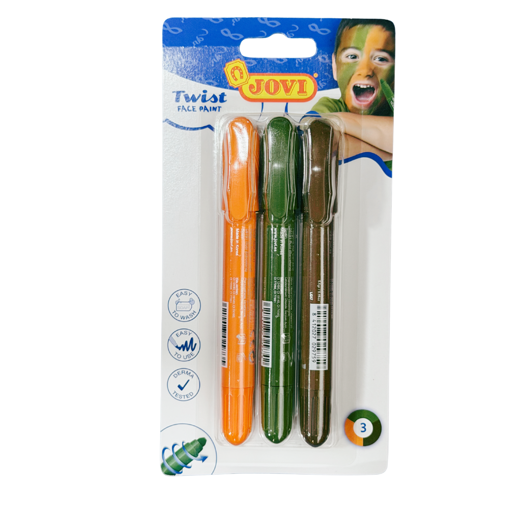 Jovi Twist Face Paint, Tri-color Set, Non-toxic, Orange, Green, and Brown, Blister Pack of 3