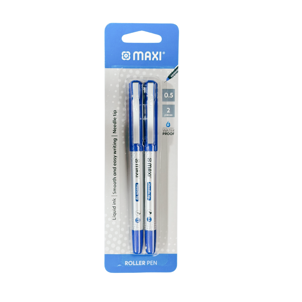 Maxi Roller Pen, 0.5mm Needle Tip, Blister of 2, Blue