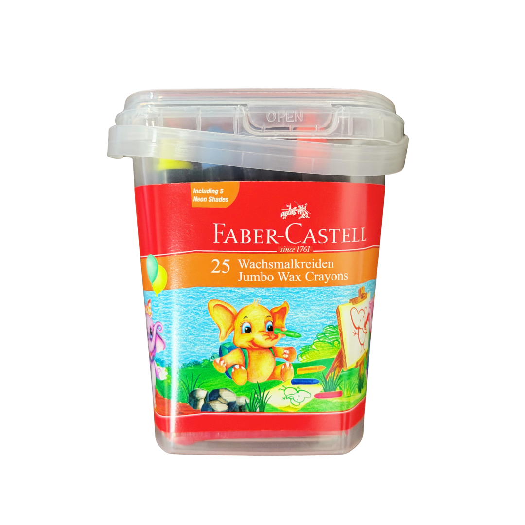 Faber-Castell Jumbo Wax Crayons, Individual Crayons of 90 mm in Length, Bucket of 25 Colours