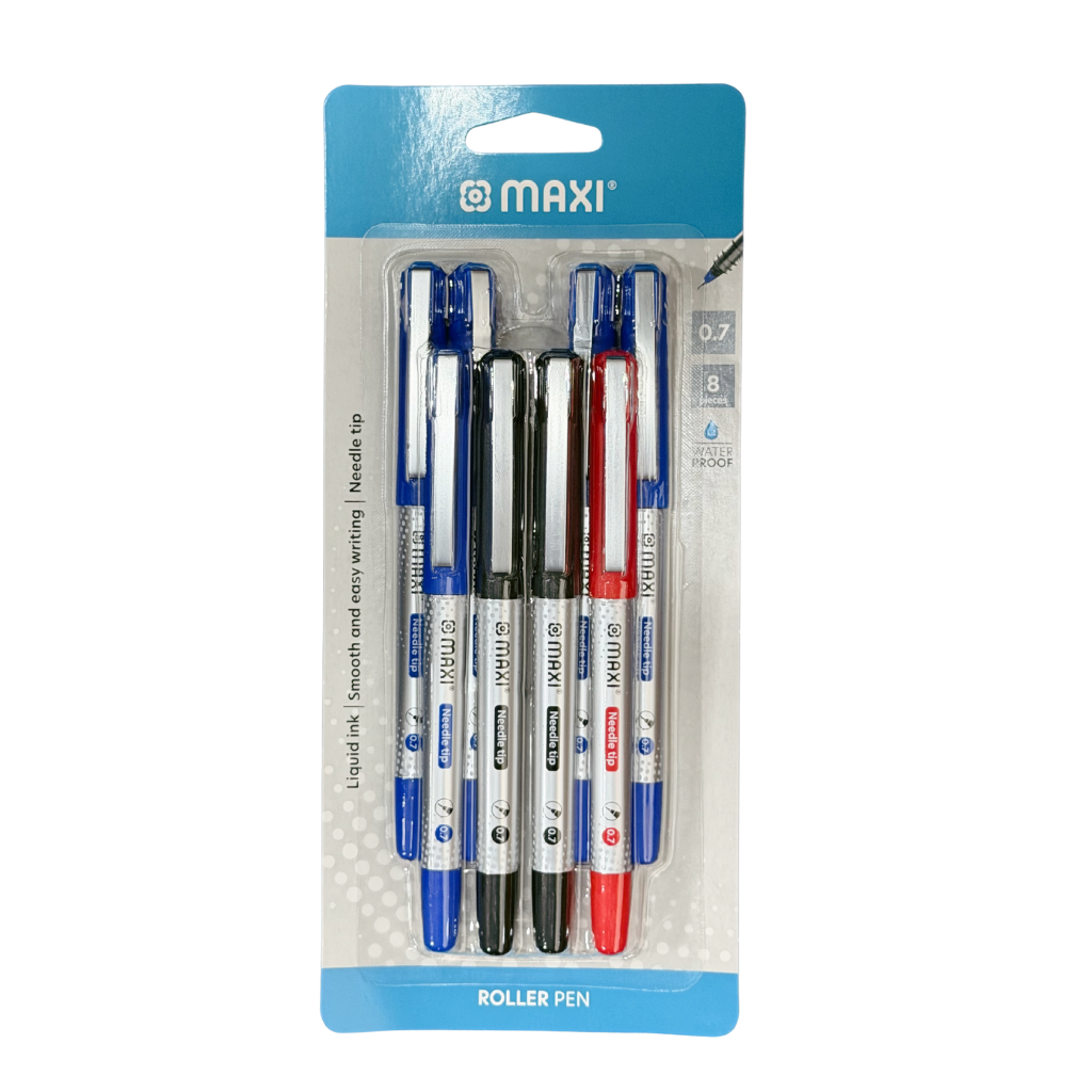 Maxi Roller Pen, 0.7mm Needle Tip, Blister Pack of 8