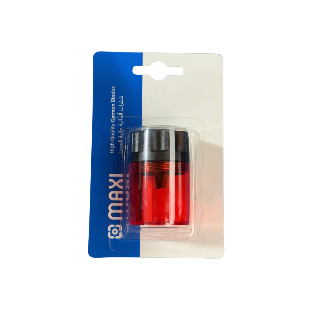 Maxi Sharpener Colour Barrel, Single Hole, Blister Pack of 1, Red, Green, and Blue