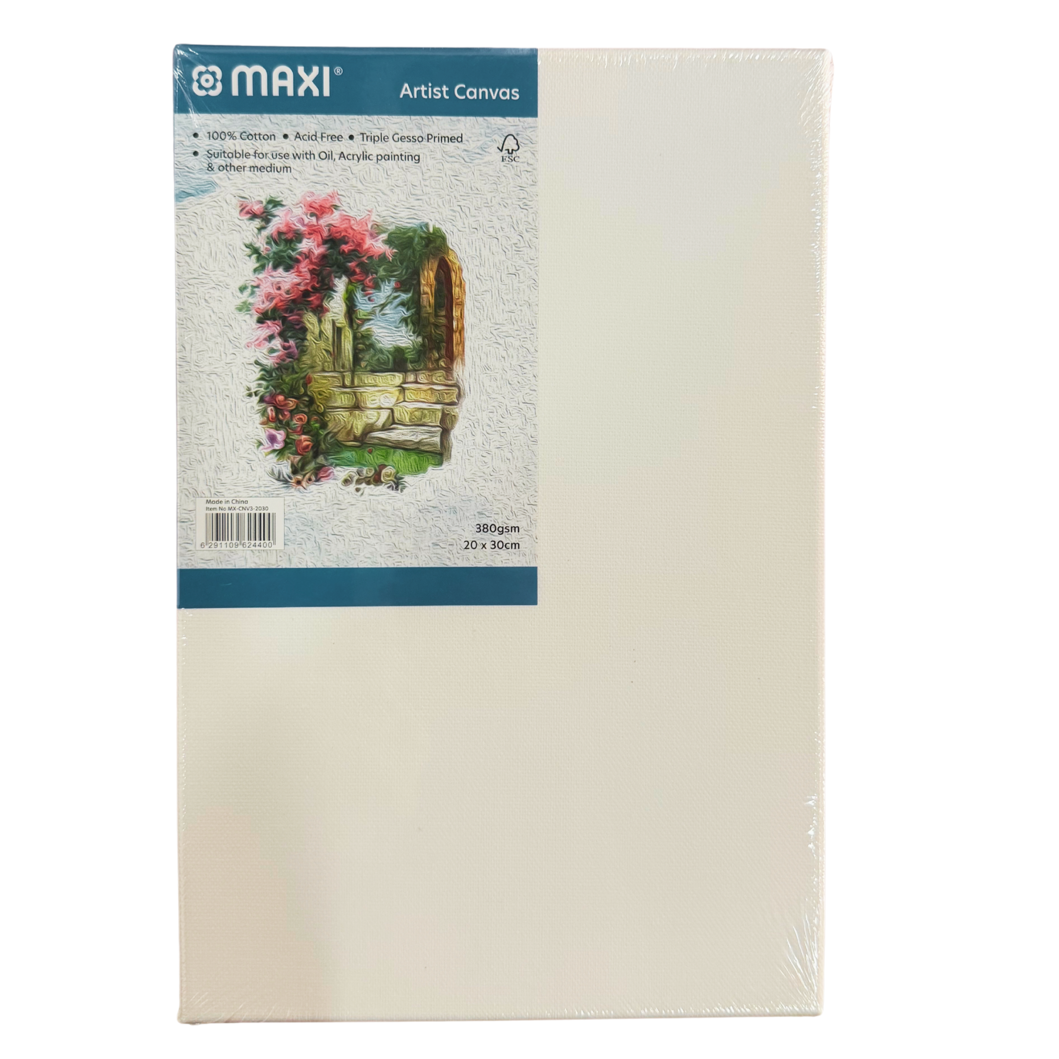 Maxi Stretched Canvas Board, Thickness of 380 GSM, 20x30 Dimensions, Classic White