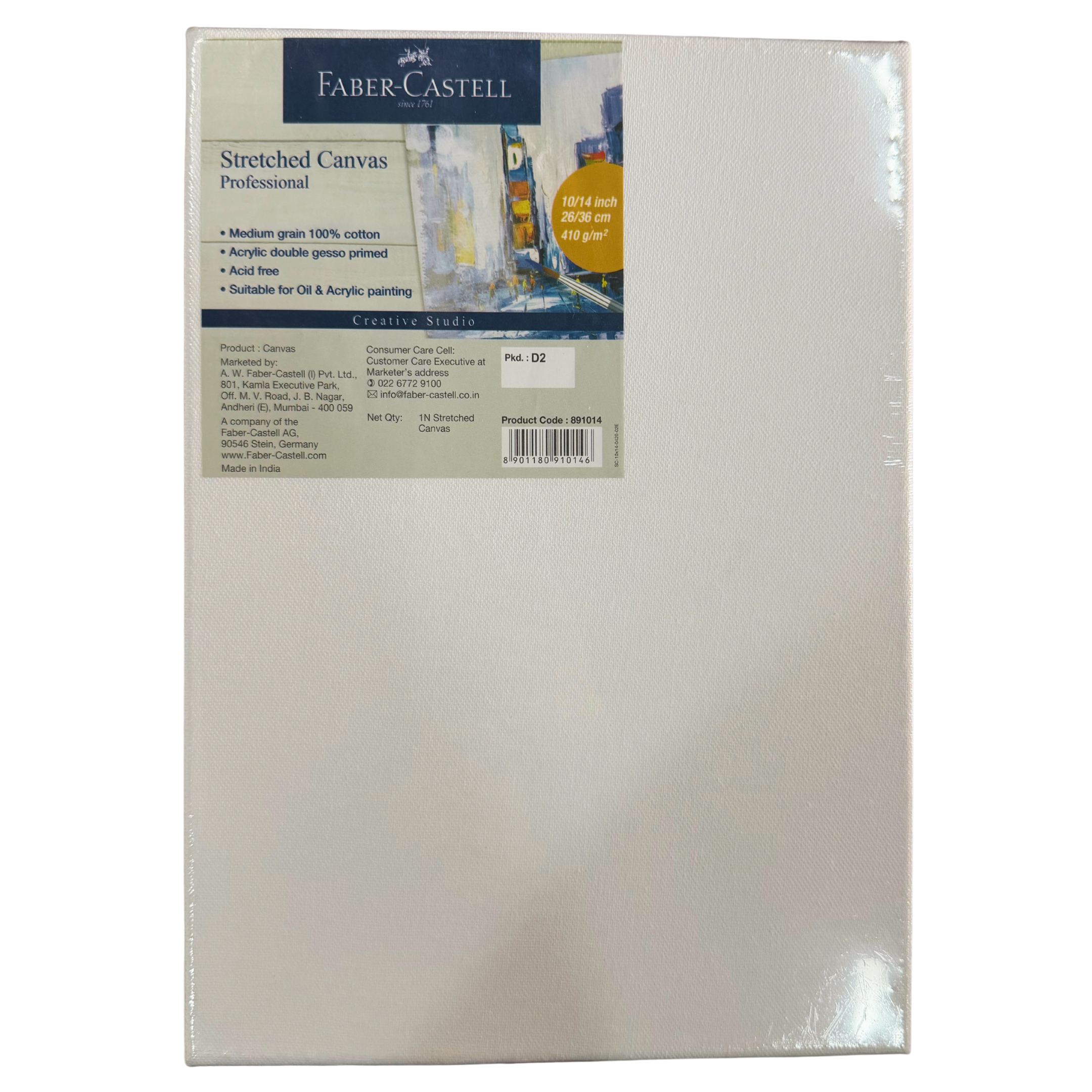 Faber-Castell Stretched Canvas, 10x14, 410 GSM, Acid Free, 100% Cotton, Classic White