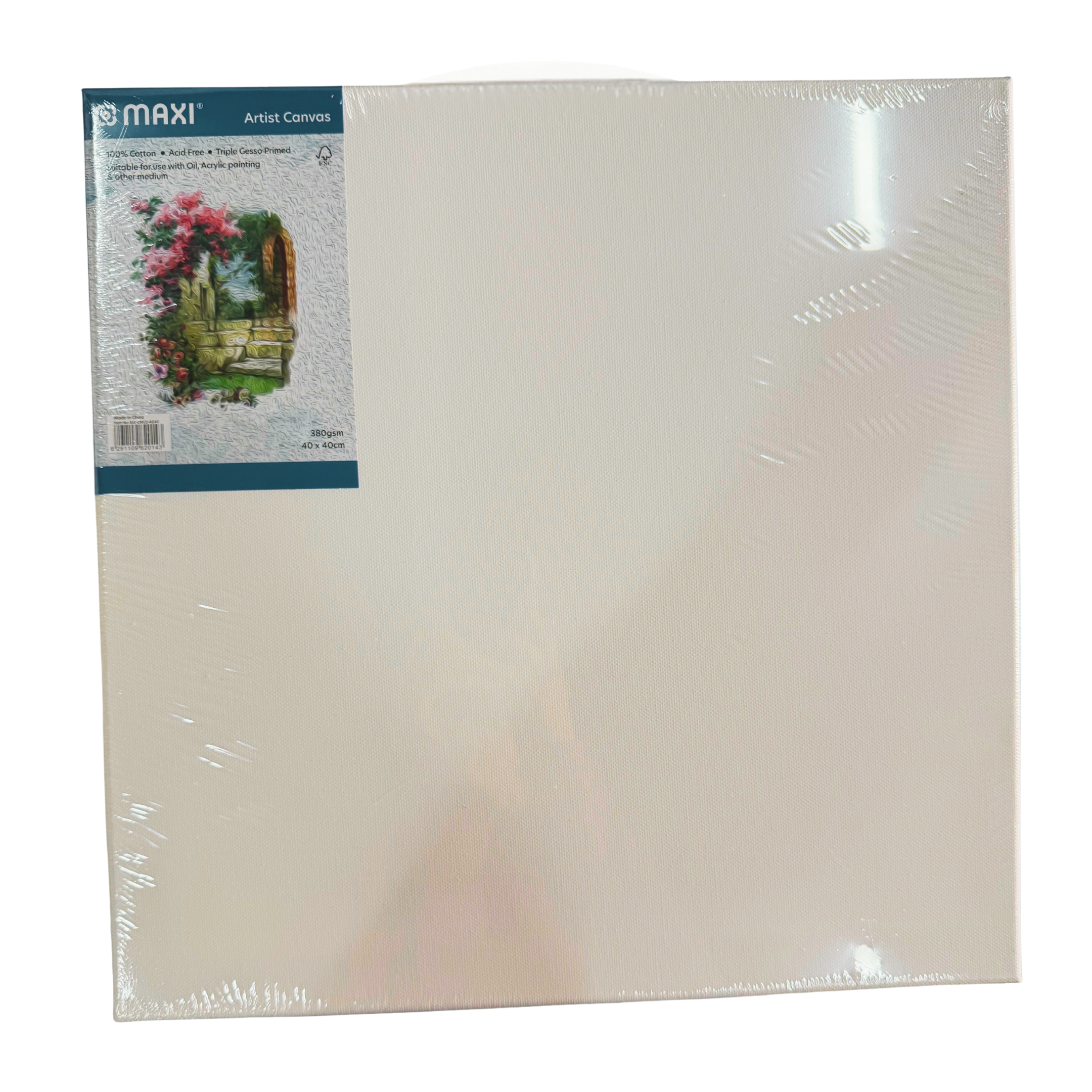 Maxi Stretched Canvas Board, Thickness of 380 GSM, 40x40 Dimensions, Classic White