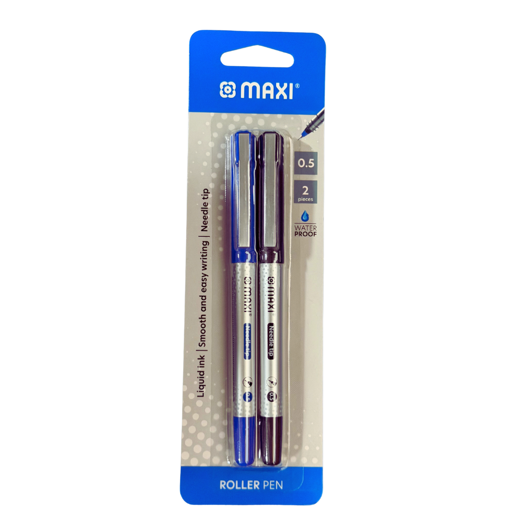 Maxi Roller Pen, 0.5mm, Needle Tip Blister of 2, Black and Blue