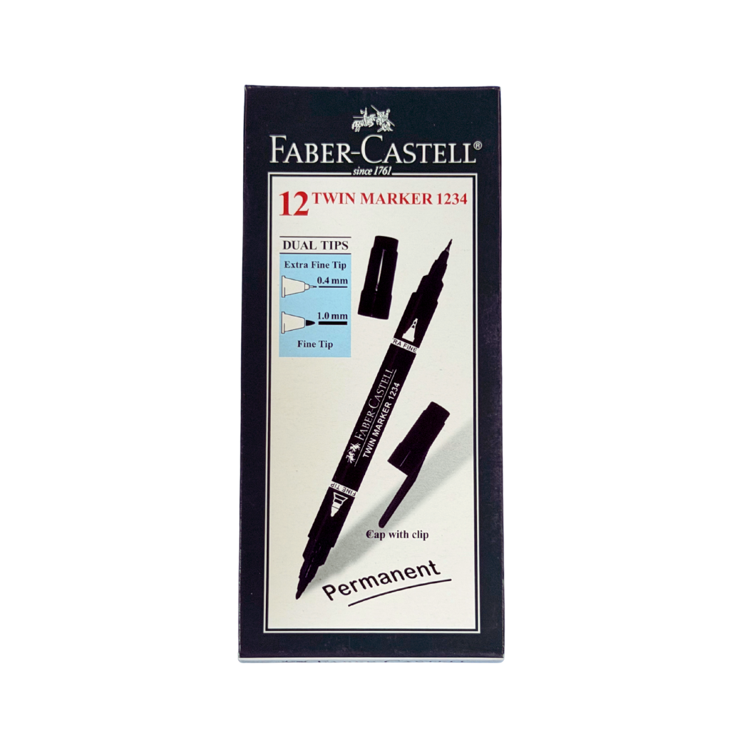 Faber Castell Permanent Marker, 0.4 mm and 1.0 mm, Double Sided, Box of 12, Blue, Black, and Red