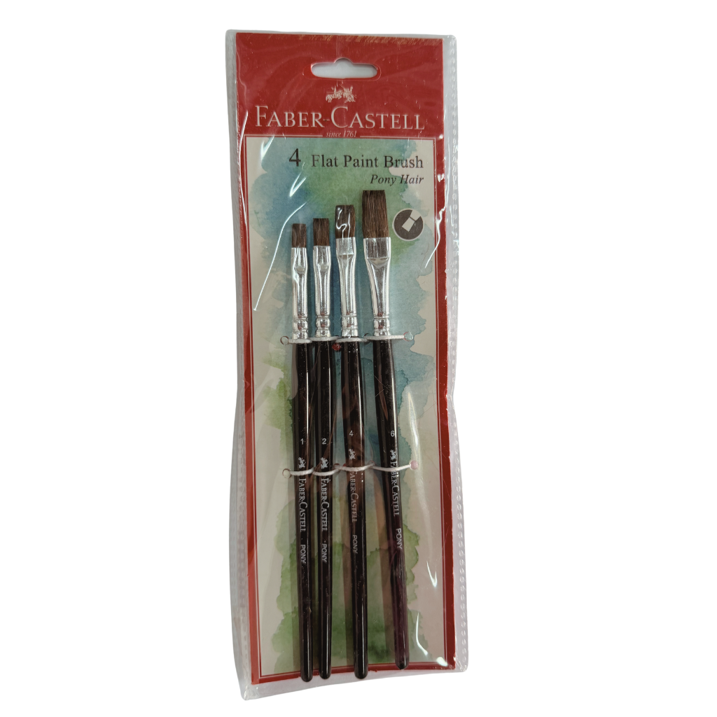 Faber-Castell Pony Hair Paint Brush, Flat Tip, Suitable for All Water-based Colours, Pack of 4