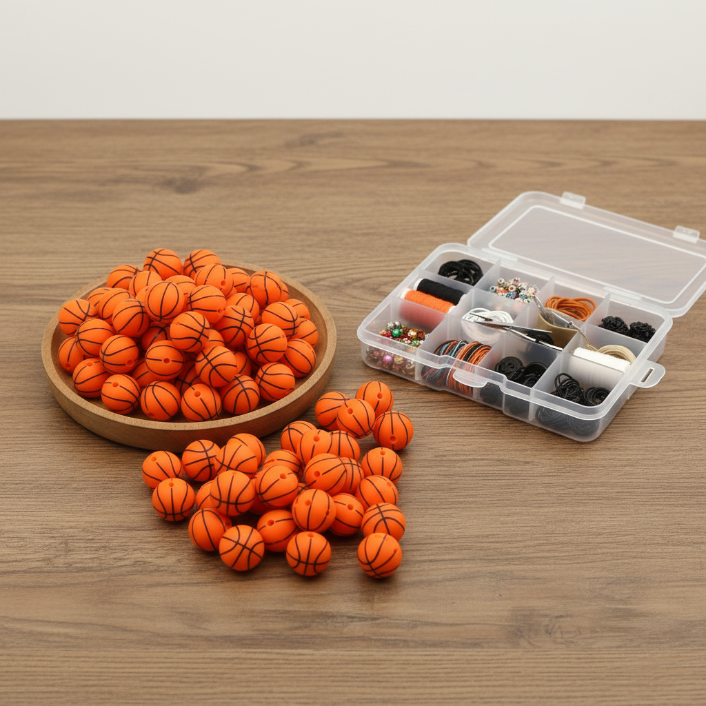 Multimate Mini Silicon Basketball Beads for Crafts, 1.5 cm in Diameter, Pack of 10