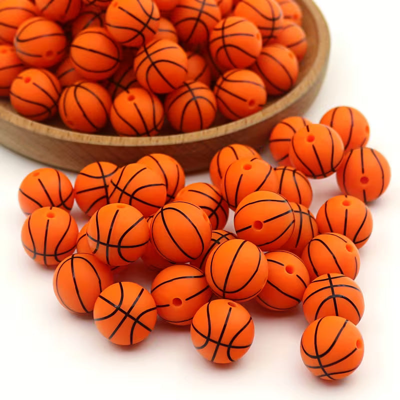 Multimate Mini Silicon Basketball Beads for Crafts, 1.5 cm in Diameter, Pack of 10