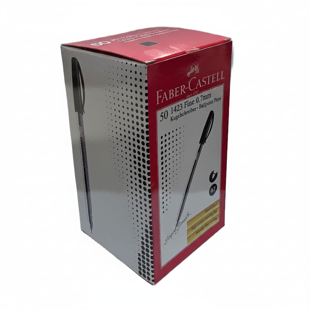 Faber Castell Ballpont Pens, Fine 0.7mm Tip, Box of 50, Blue and Black