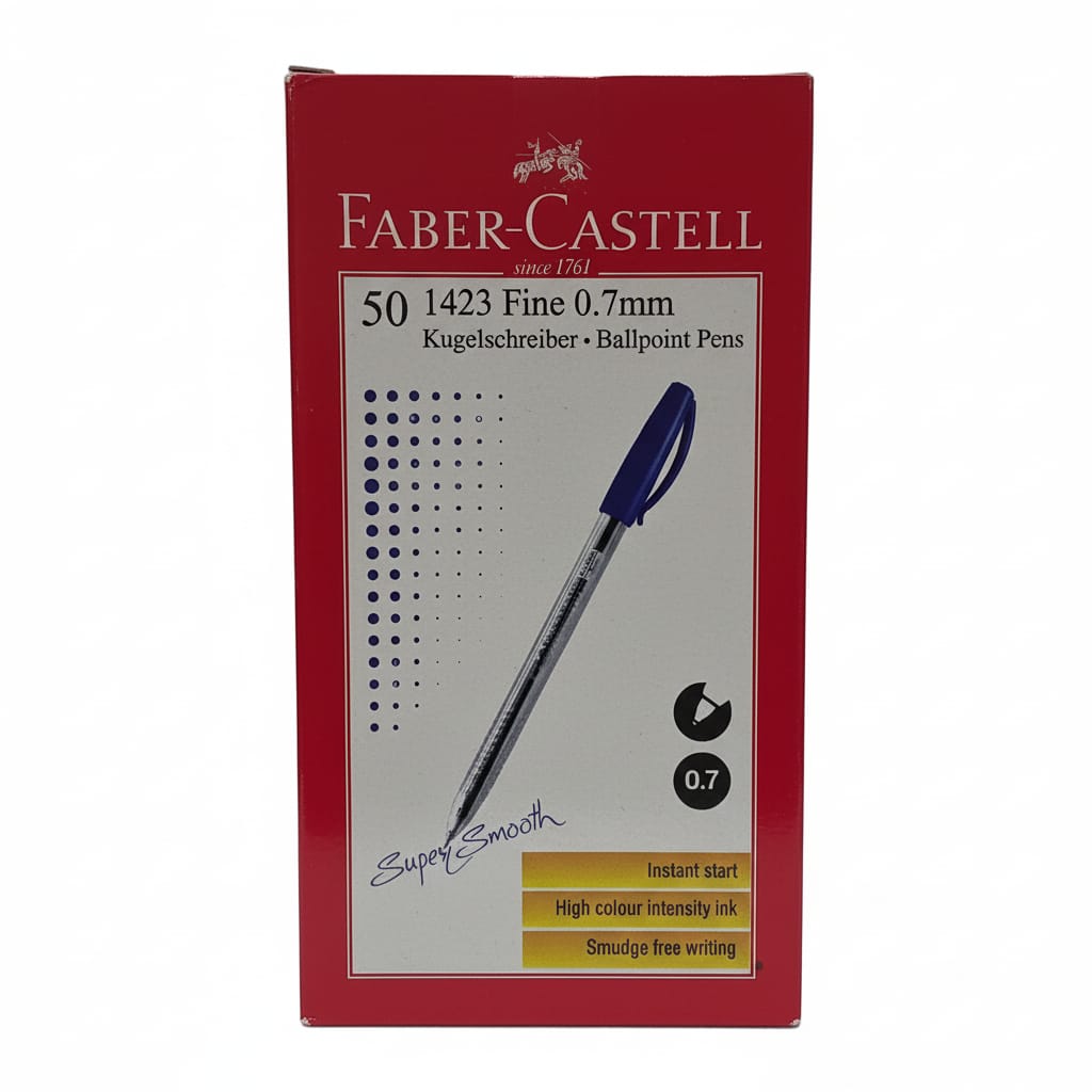 Faber Castell Ballpont Pens, Fine 0.7mm Tip, Box of 50, Blue and Black