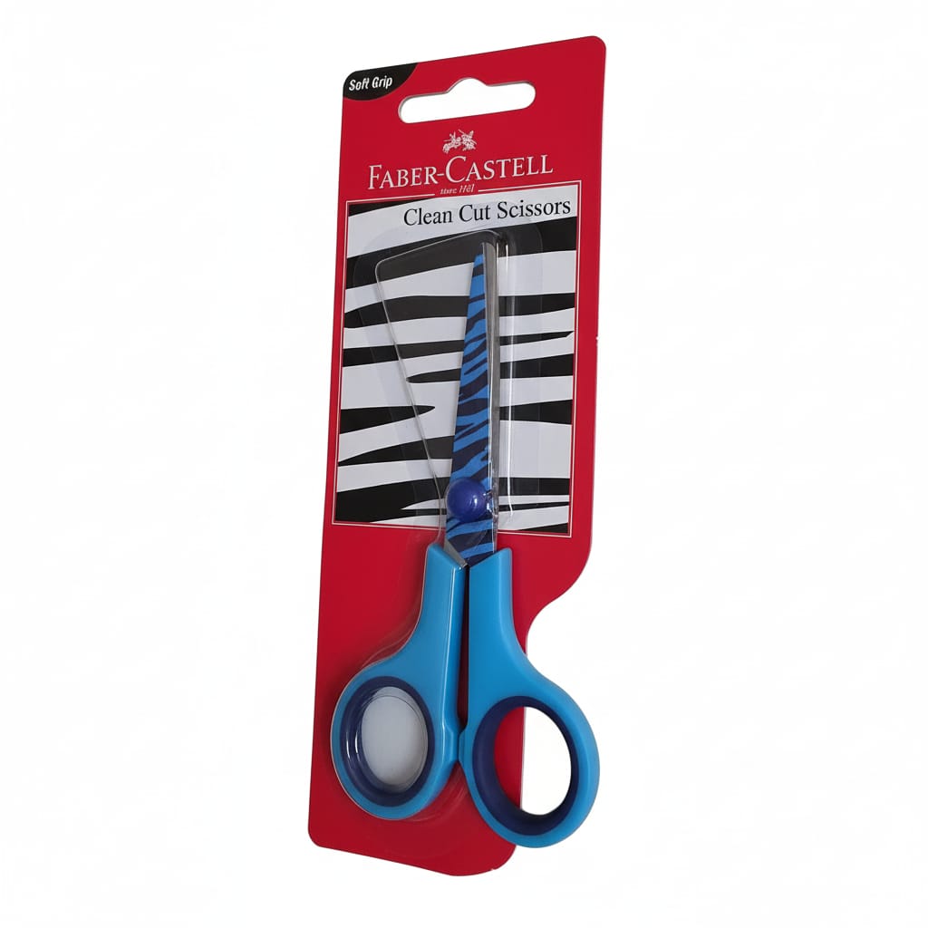 Faber Castell Clean Cut Scissors, 12.7cm, Plastic Handle, Soft Grip, Blue